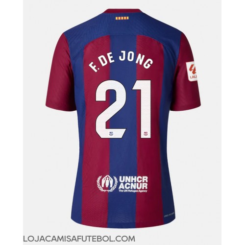 Camisa de Futebol Barcelona Frenkie de Jong #21 Equipamento Principal Mulheres 2023-24 Manga Curta